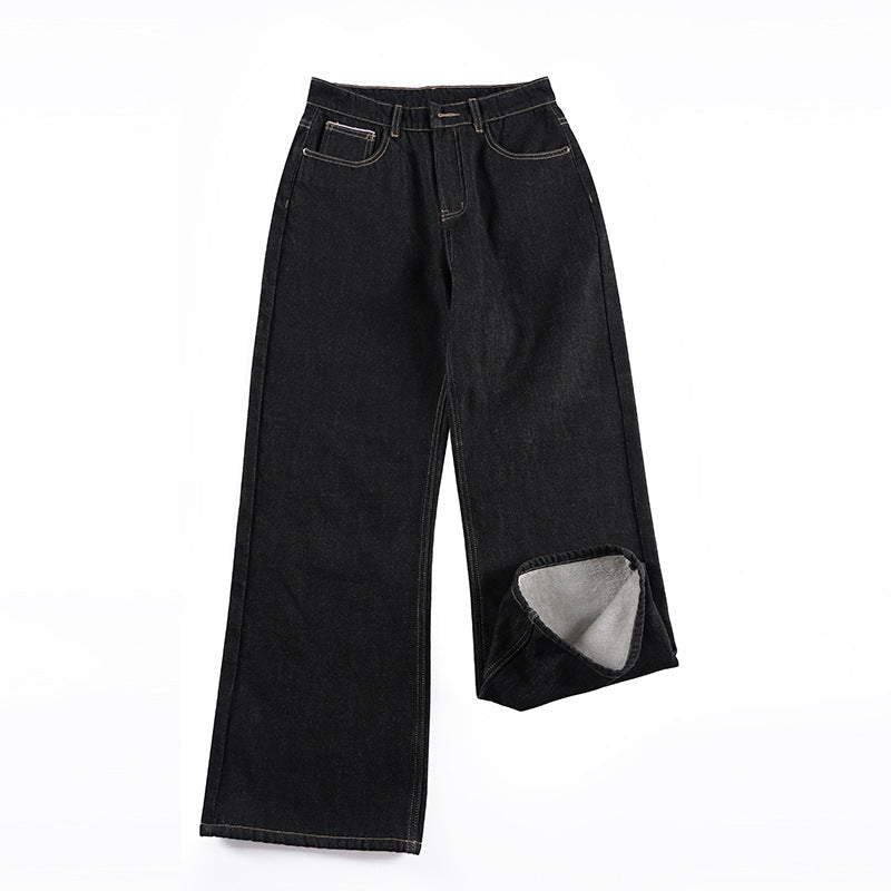 Women Wide Lined Denim Palazzo Jeans with Mid-High Waist Mune Fashion