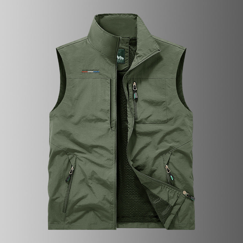 Men's lightweight windproof utility vest with stand-up collar, breathable mesh lining, and multiple zippered pockets Mune Fashion