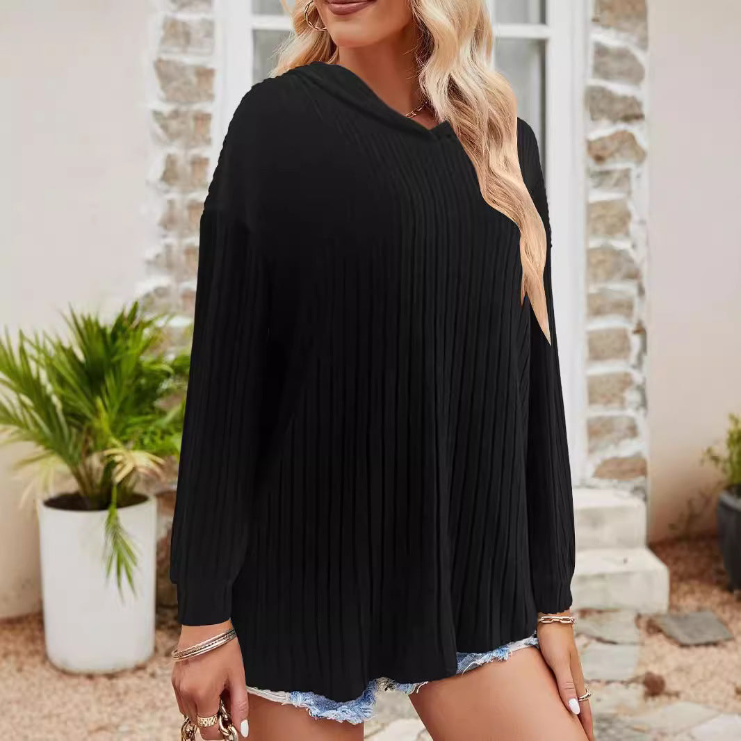 Women's Ribbed Hoodie Pullover with Hood and Casual Cropped Silhouette Mune Fashion