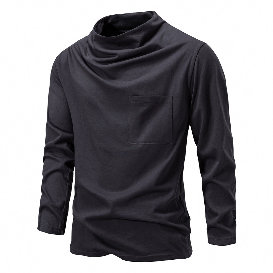 Men's Long Sleeve Shirt with Waterfall Collar and Chest Pocket Mune Fashion
