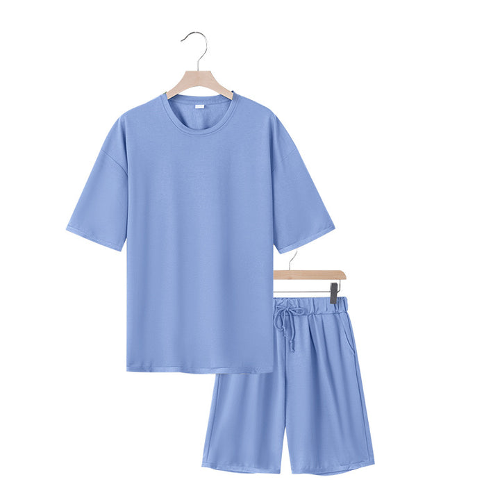Men's relaxed jersey set with extended round neck t-shirt and elastic drawstring shorts Mune Fashion