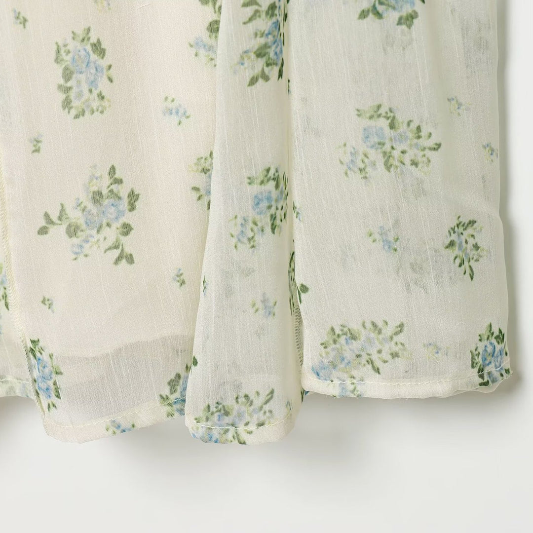 Women's Long Pleated Chiffon Skirt with Delicate Floral Print and High Waist Mune Fashion
