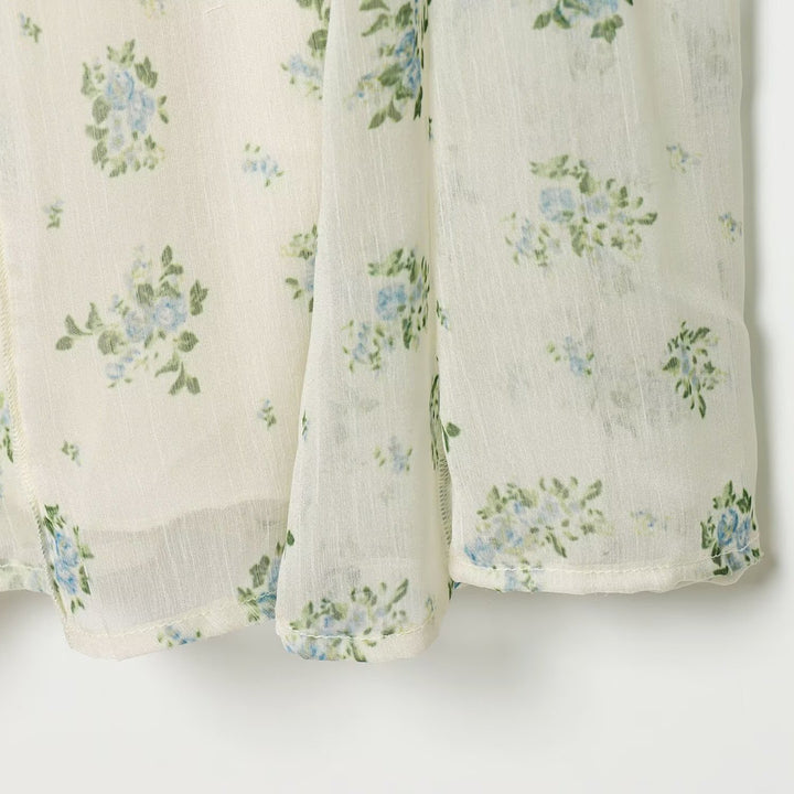 Women's Long Pleated Chiffon Skirt with Delicate Floral Print and High Waist Mune Fashion