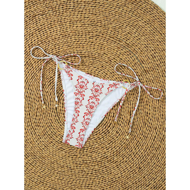 Women's Triangle Bikini with Ring Accent and Floral Design Mune Fashion
