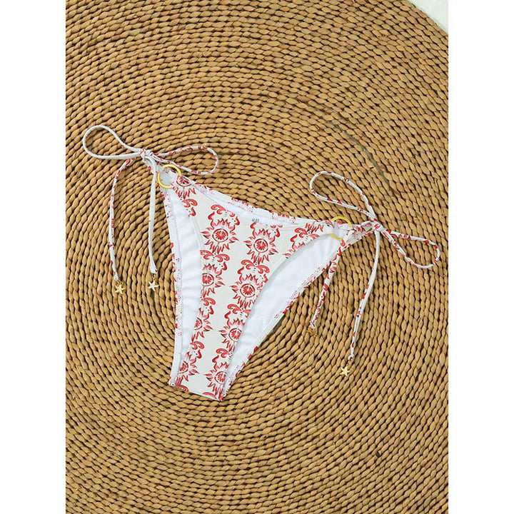 Women's Triangle Bikini with Ring Accent and Floral Design Mune Fashion