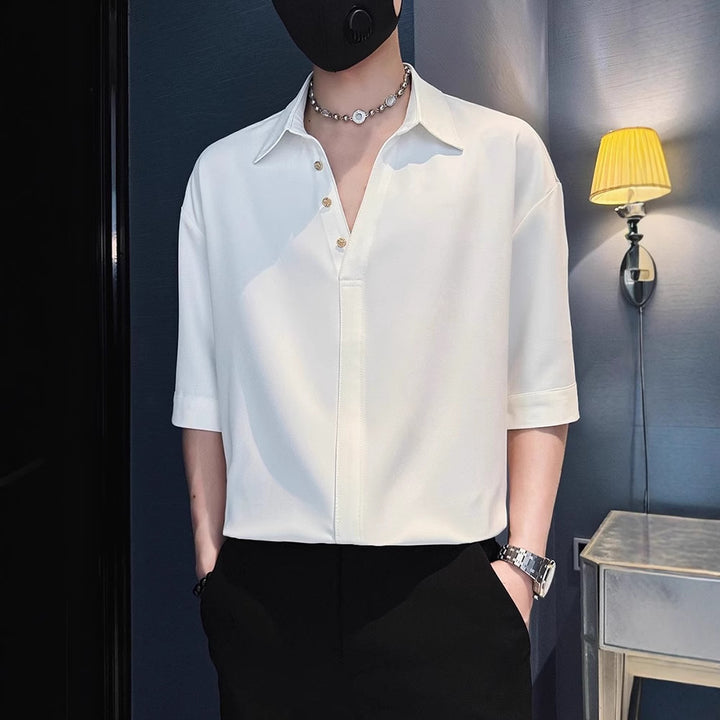Men's Fashion Short Sleeve Shirt with Button Placket Mune Fashion