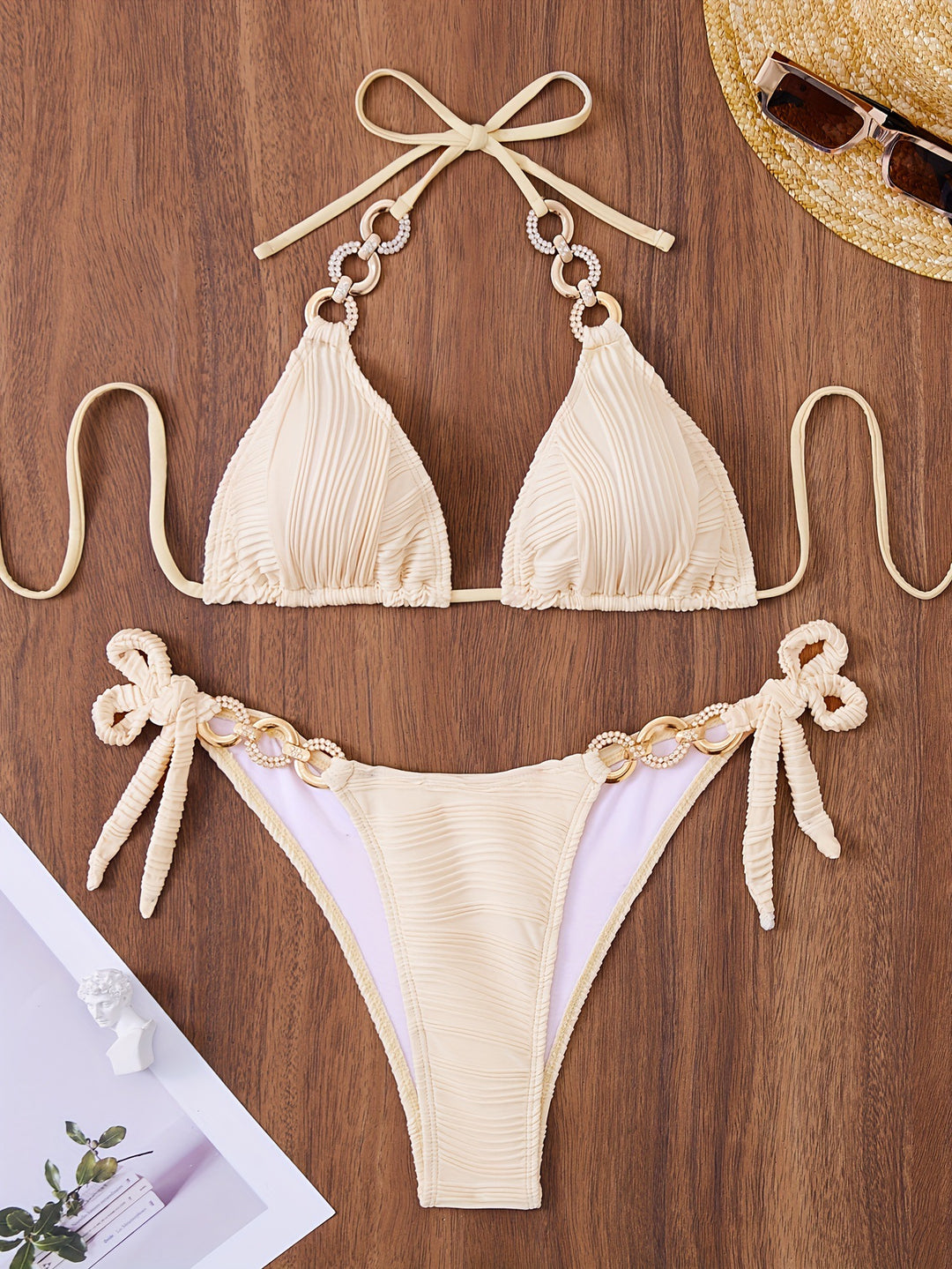 Ladies triangle bikini with refined ruffle design and high-quality ring details Mune Fashion