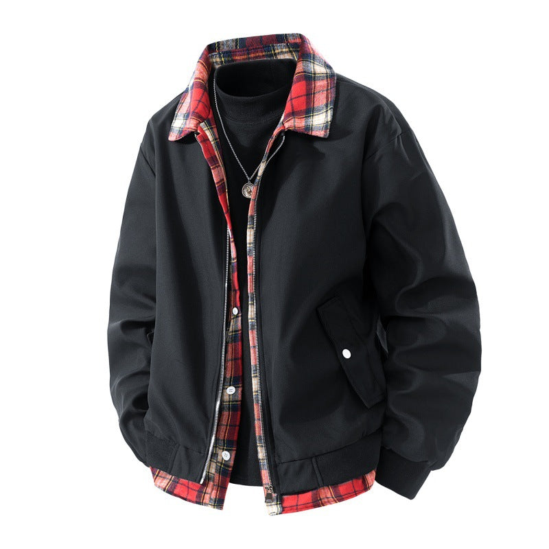 Men's windproof overshirt jacket with checked lining, zipper and snap button pockets Mune Fashion