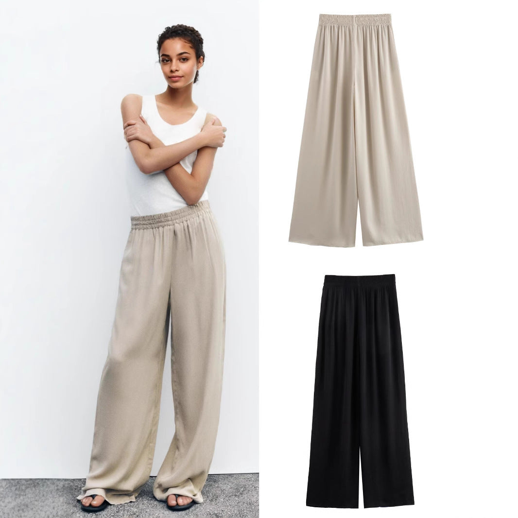 Ladies Soft Jersey Palazzo Pants with Elastic Waistband and Wide Leg Mune Fashion