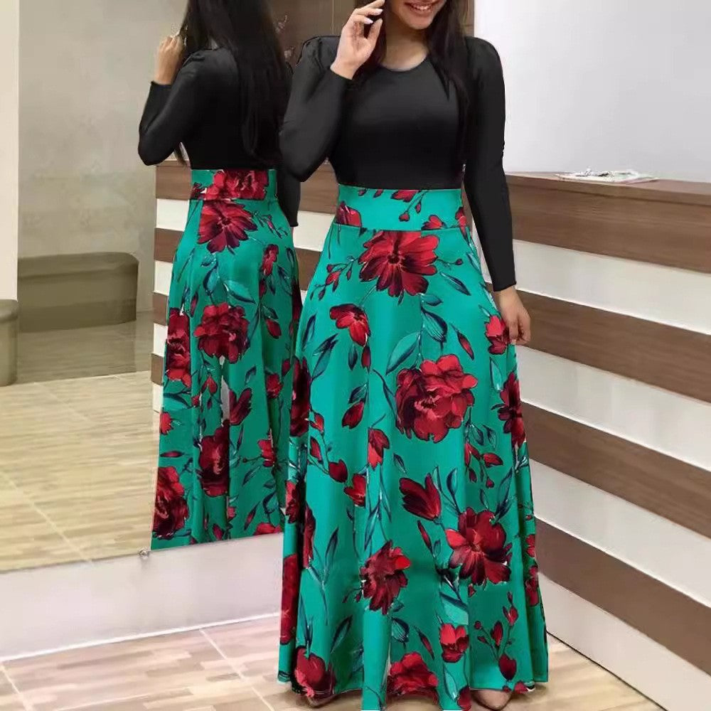 Women's Flowing Maxi Skirt with High Waist and Large Floral Print Mune Fashion