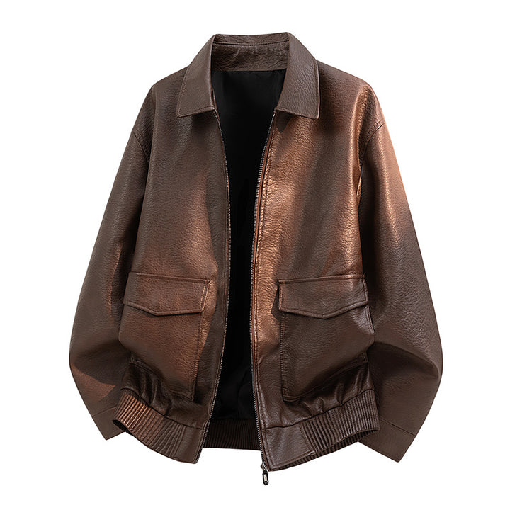 Men's Elegant Faux Leather Bomber Jacket Mune Fashion