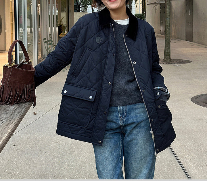Women's Fashion Quilted Jacket with High Collar and Large Pockets Mune Fashion