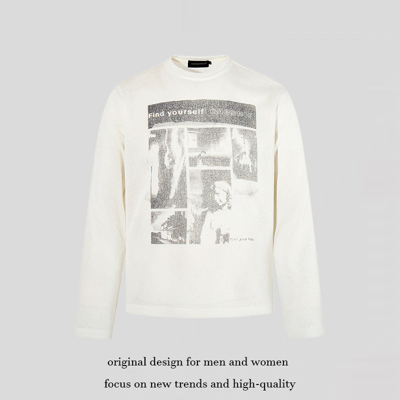 Men's sweatshirt with vintage photo collage print, straight cut and round neck Mune Fashion
