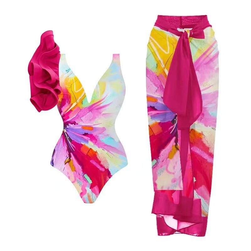 Women's swimsuit with voluminous ruffle details and matching wrap skirt Mune Fashion