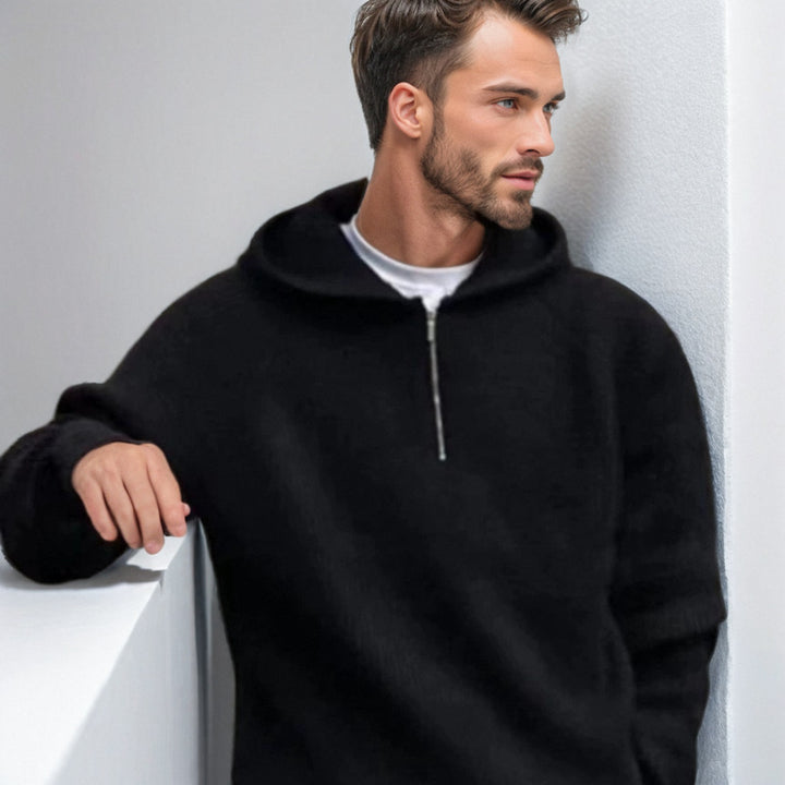 Men's Hooded Half-Zip Sweater made of soft textured knit Mune Fashion