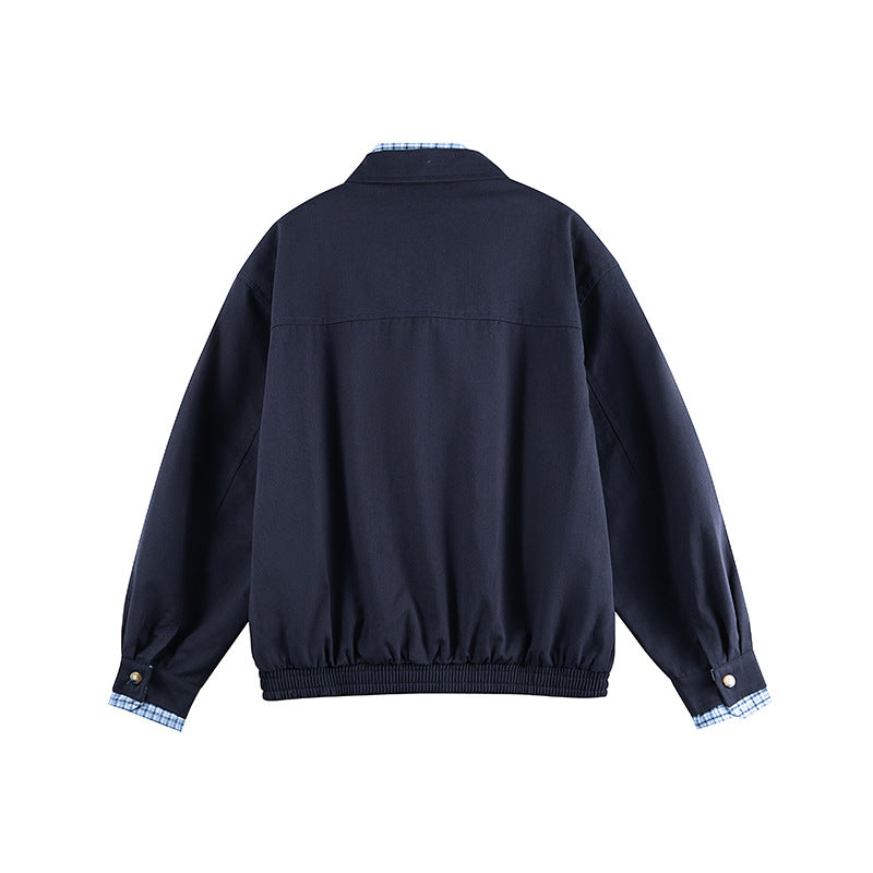 Men's Lightweight Bomber Jacket with Zipper, Checked Lined Collar and Elastic Hem Mune Fashion