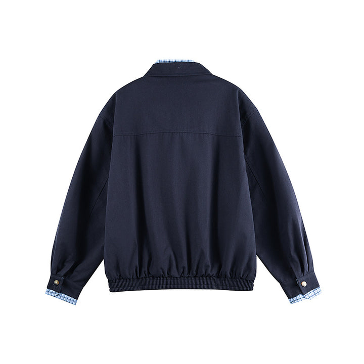 Men's Lightweight Bomber Jacket with Zipper, Checked Lined Collar and Elastic Hem Mune Fashion