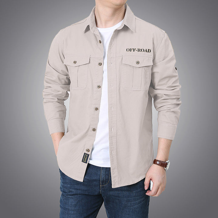 Men's long-sleeve workwear shirt with snap-button chest pockets and roll-up sleeves Mune Fashion