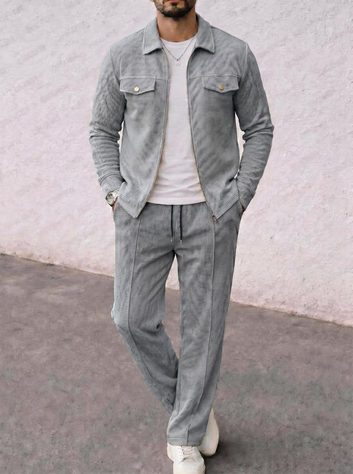 Men's structured zip jacket with waffle texture chest flap pockets and full-length zipper Mune Fashion