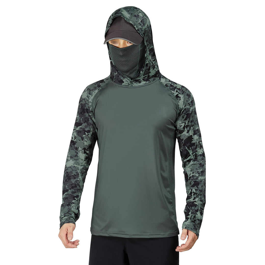 Men's sporty functional shirt with hood and face protection