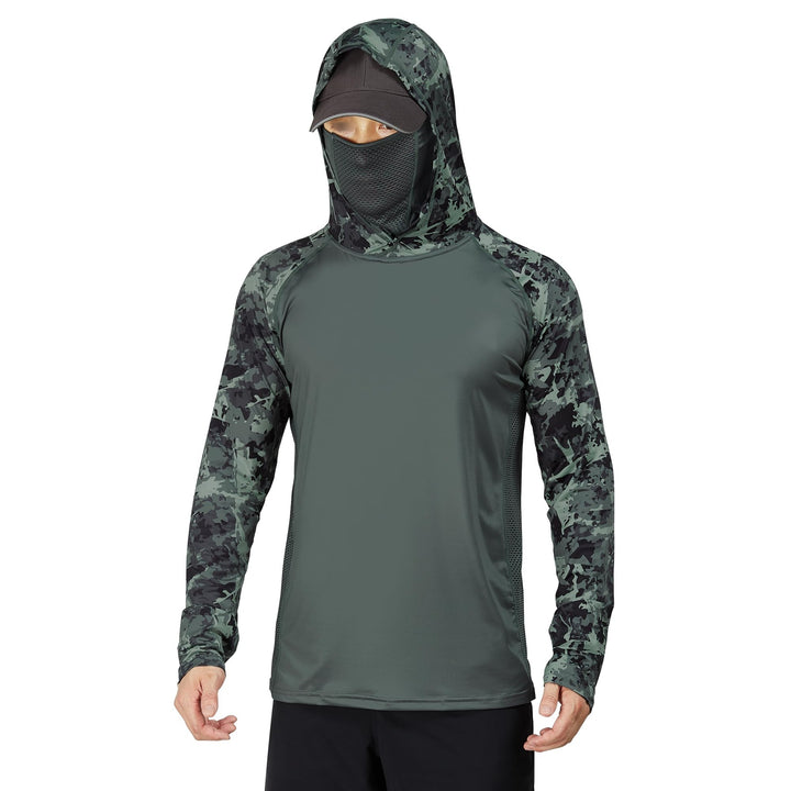 Men's sporty functional shirt with hood and face protection