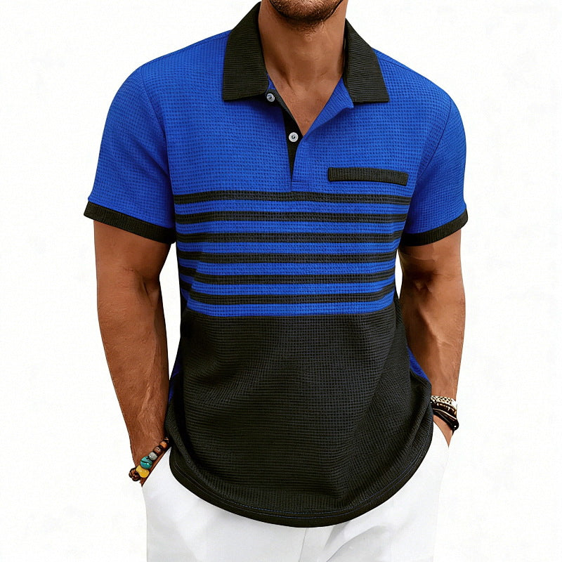 Men's Jacquard Polo with Block Stripes, Chest Cover and Cotton Mix Mune Fashion