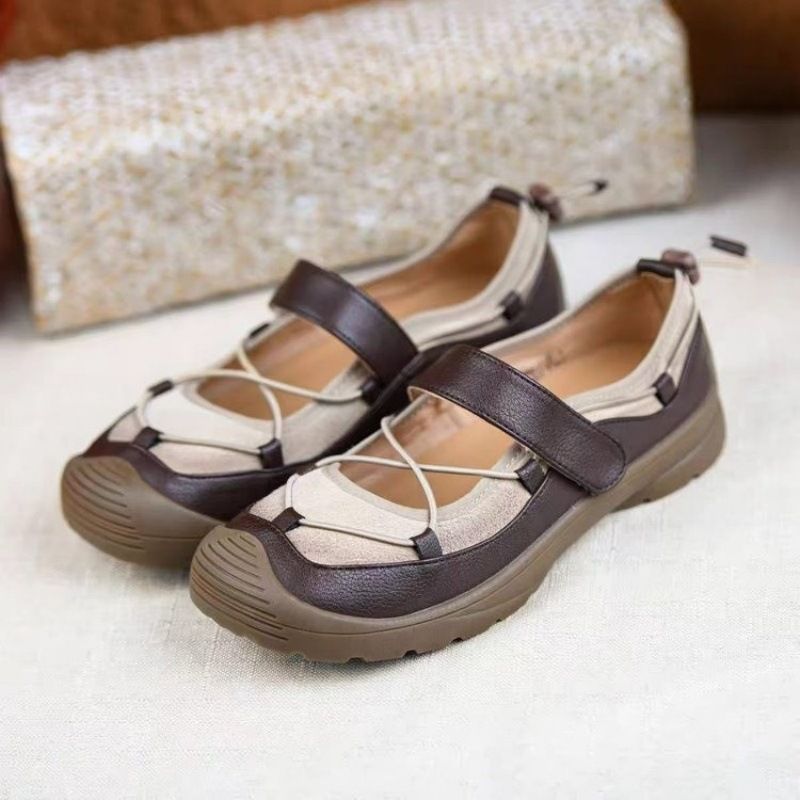 Damen Bequeme Mary-Jane-Sneaker mit Klettverschluss, elastischer Schnürung und profilierter Gummisohle Mune Fashion