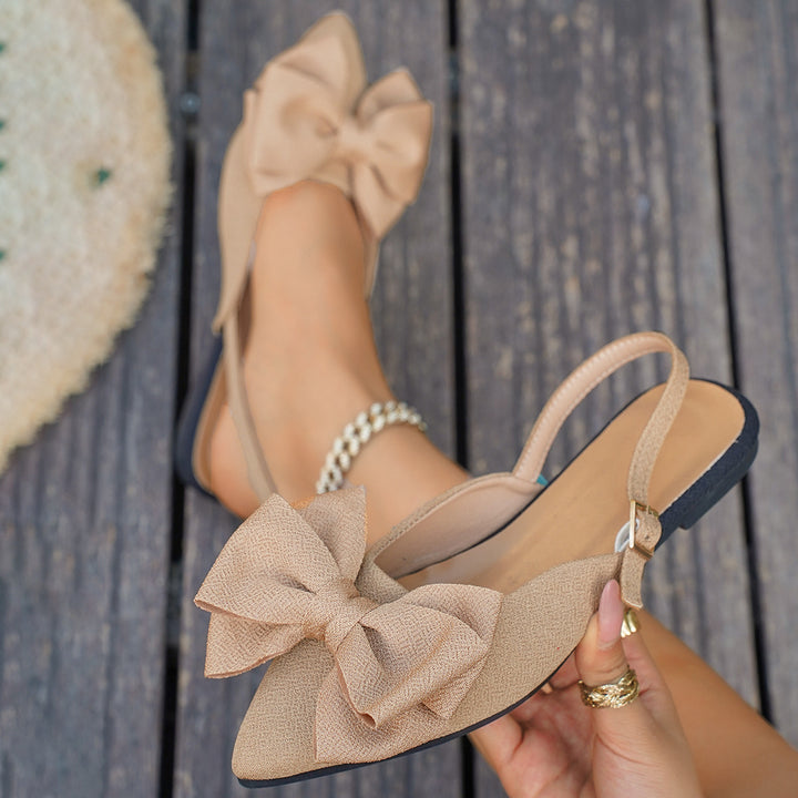Women’s tapered heel strap ballerina with large bow appliqué and viscoelastic comfort insole Mune Fashion