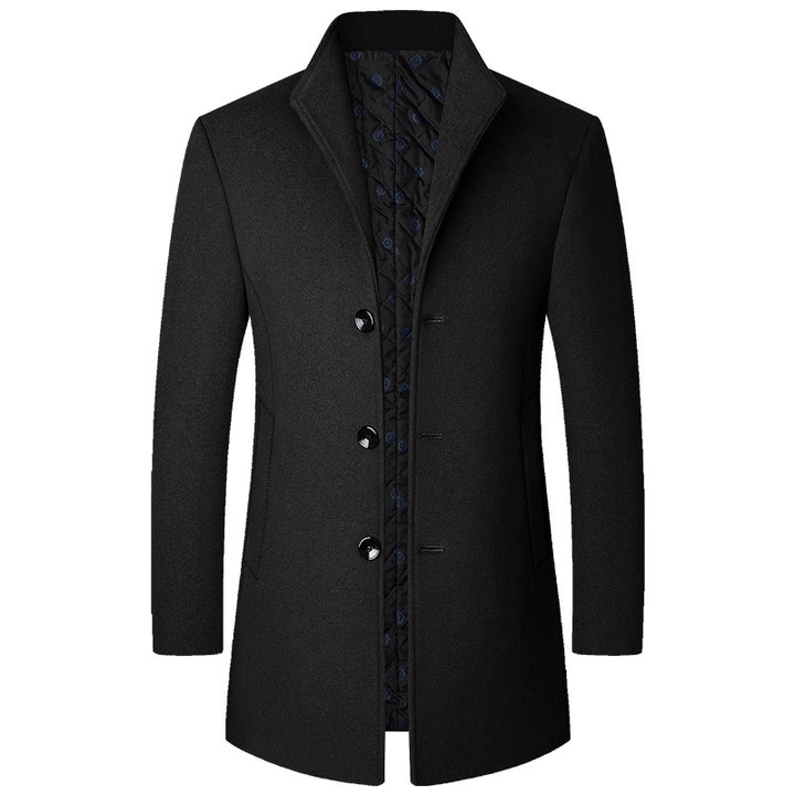 Men's elegant short coat made of wool blend with quilted lining and slim stand-up collar Mune Fashion