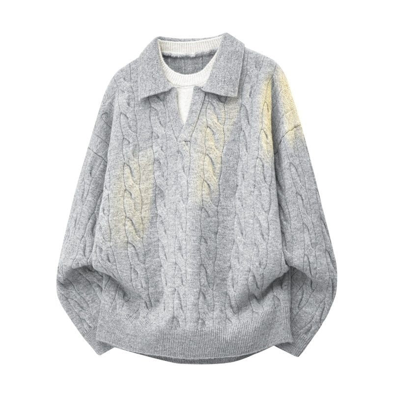 Women Oversize Cable Knit Sweater with High Roll Neck and Button Placket Mune Fashion