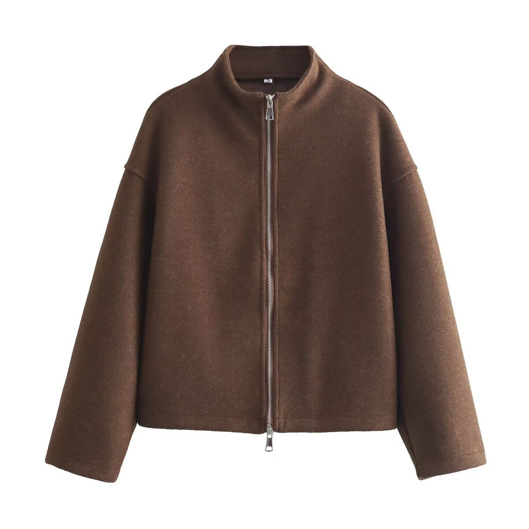 Women's short-cut wool-look zip jacket with stand-up collar and oversized sleeves Mune Fashion