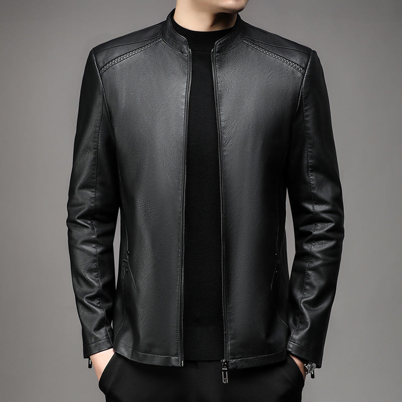 Men's Lamb Nappa Blouson with Stand-up Collar, Fine Seam Processing and Two-way Zipper Mune Fashion