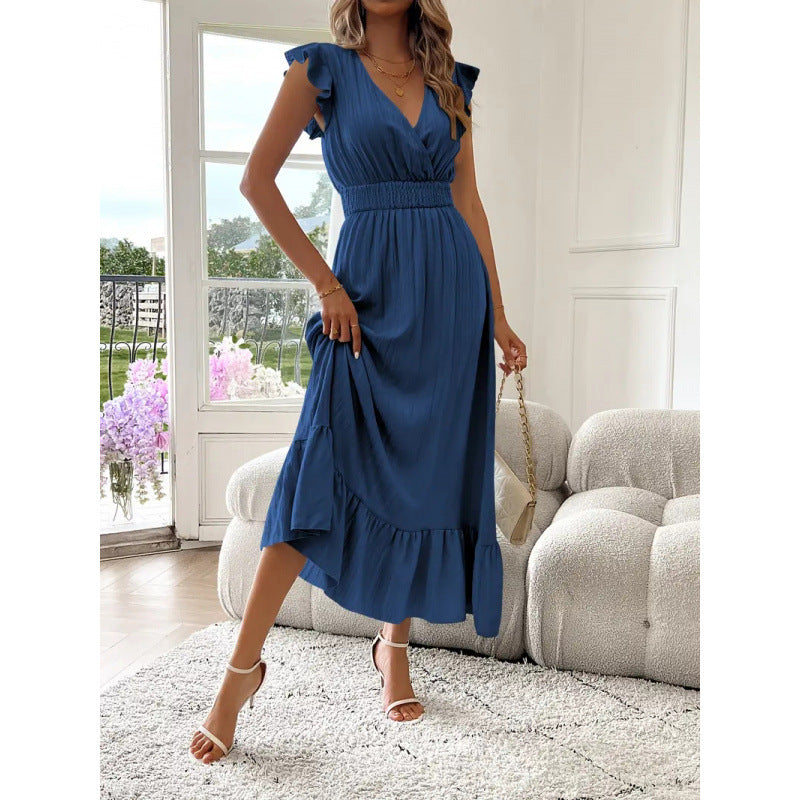 Women's Maxi Dress with Voluminous Ruffled Sleeves and Elegant Waist Mune Fashion