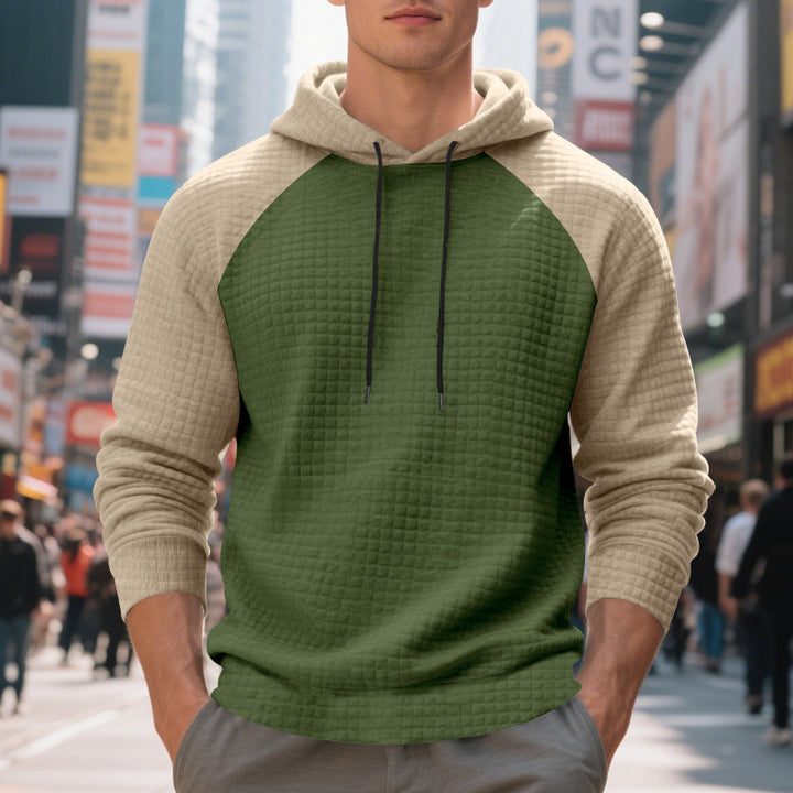 Men's quilted hoodie with raglan sleeves and drawstring Mune Fashion