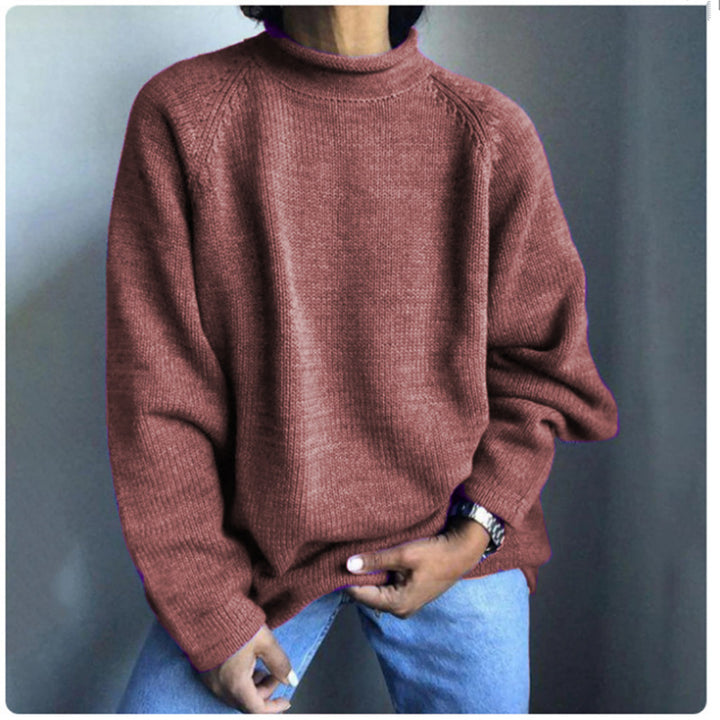 Women nan kastiger fine knit sweater with short standing collar and raglan sleeves Mune Fashion