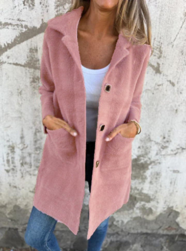 Women Teddy coat with oversized collar, decorative buttons and side pockets Drune