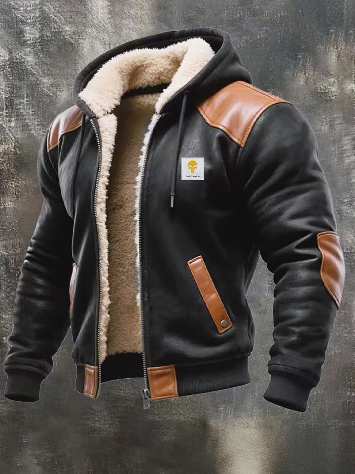 Men's padded bomber jacket with hood, teddy lining and contrast trims Mune Fashion