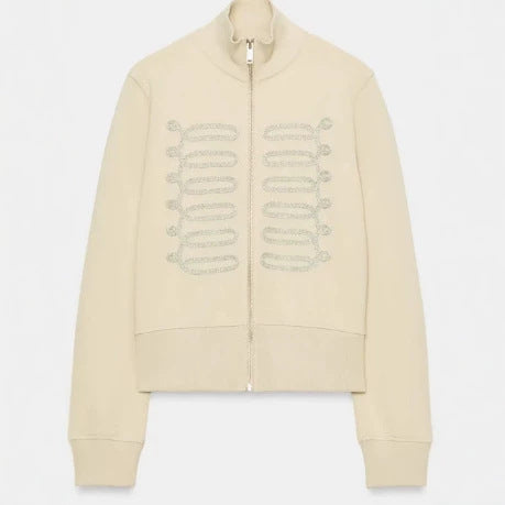 Women's Cropped Sweat Jacket with Stand-Up Collar and Decorative Cord Trim Mune Fashion