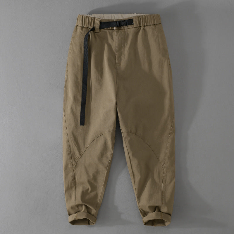 Men's Casual Tapered Cargo Pants with Elastic Waistband and Integrated Webbing Belt Mune Fashion