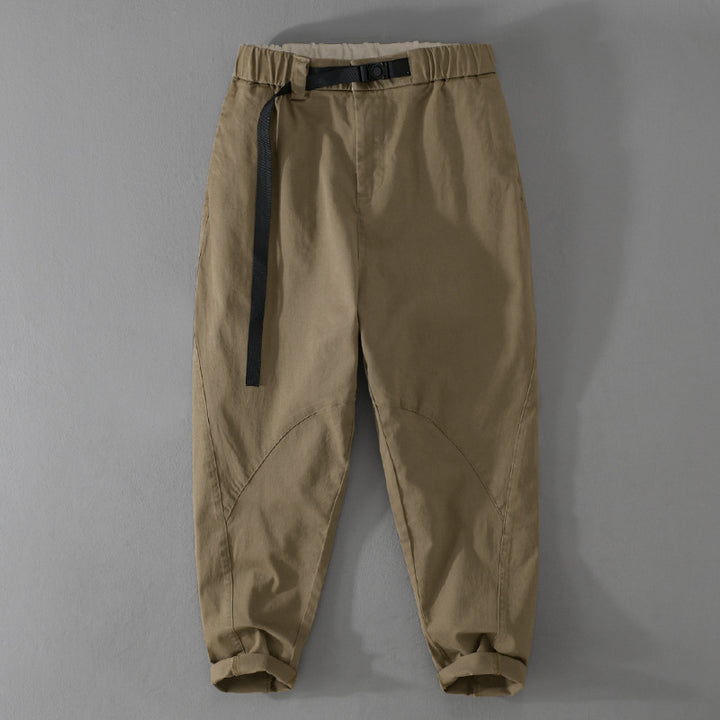 Men's Casual Tapered Cargo Pants with Elastic Waistband and Integrated Webbing Belt Mune Fashion
