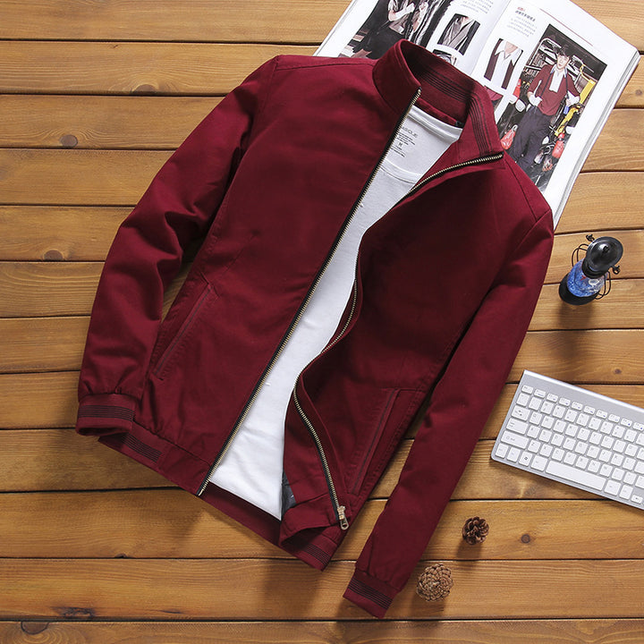 Men's Casual Canvas Blouson with Stand-Up Collar, Zipper and Ribbed Cuffs Mune Fashion