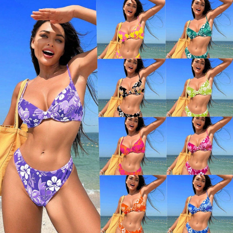 Women padded triangle bikini with floral design and adjustable straps Mune Fashion