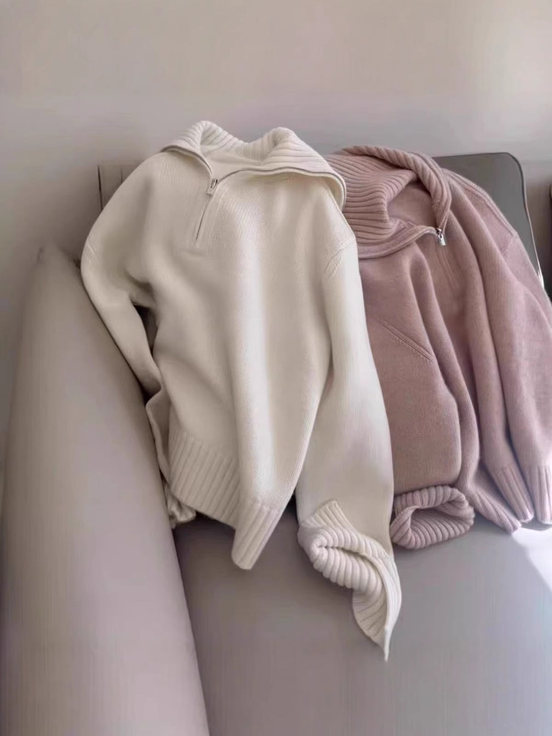 Women's Oversized Fine Knit Sweater with Half Zipper and Wide Turtleneck Mune Fashion