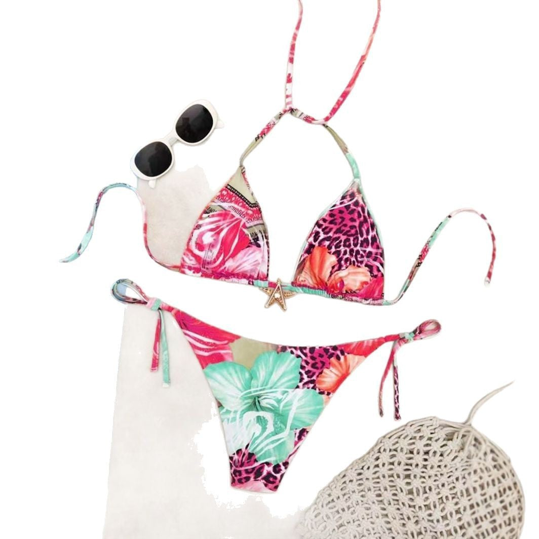 Women's triangle bikini with floral design and adjustable straps Mune Fashion