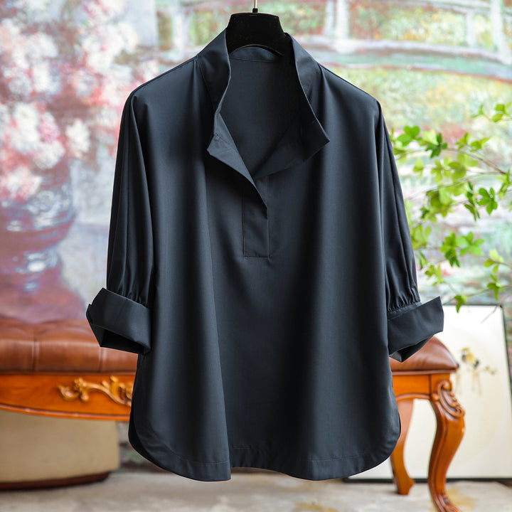 Women's elegant and flowing blouse with stand-up collar Drune
