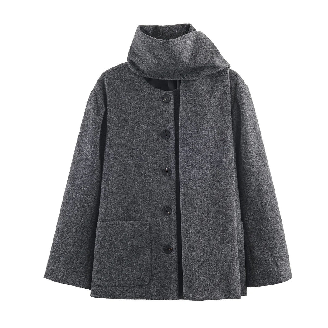 Women nan boxy wool blend jacket with voluminous tube collar and patch front pocket Mune Fashion