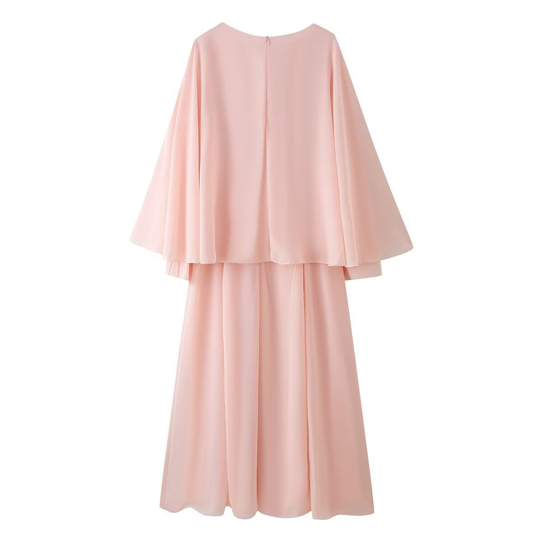 Women's Two-Piece Chiffon Evening Set with Cape Top and Wide Maxi Skirt Mune Fashion