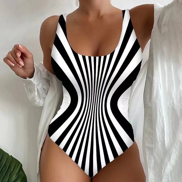 Women's One-Piece Swimsuit with Optical Stripes Mune Fashion