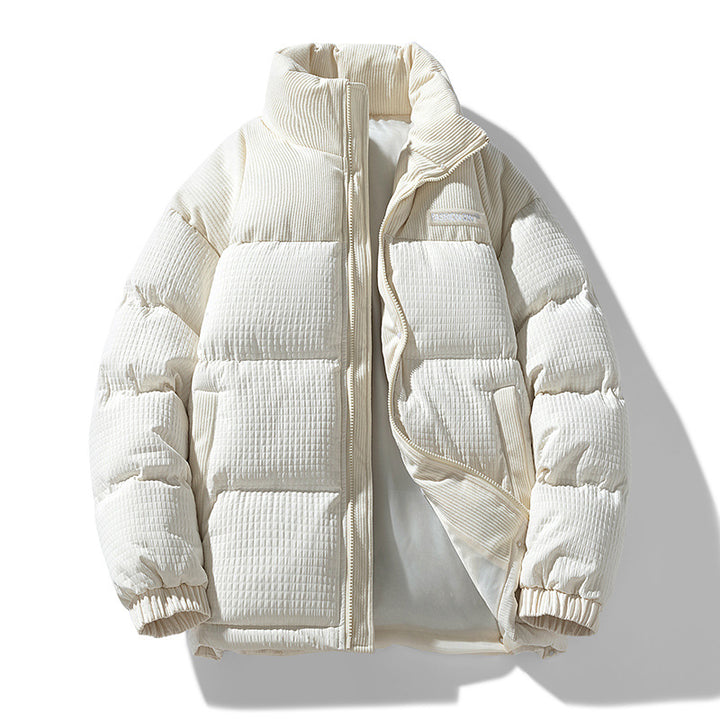 Men's Padded Corduroy-Look Quilted Jacket with High Standing Collar and Thermal Lining Mune Fashion