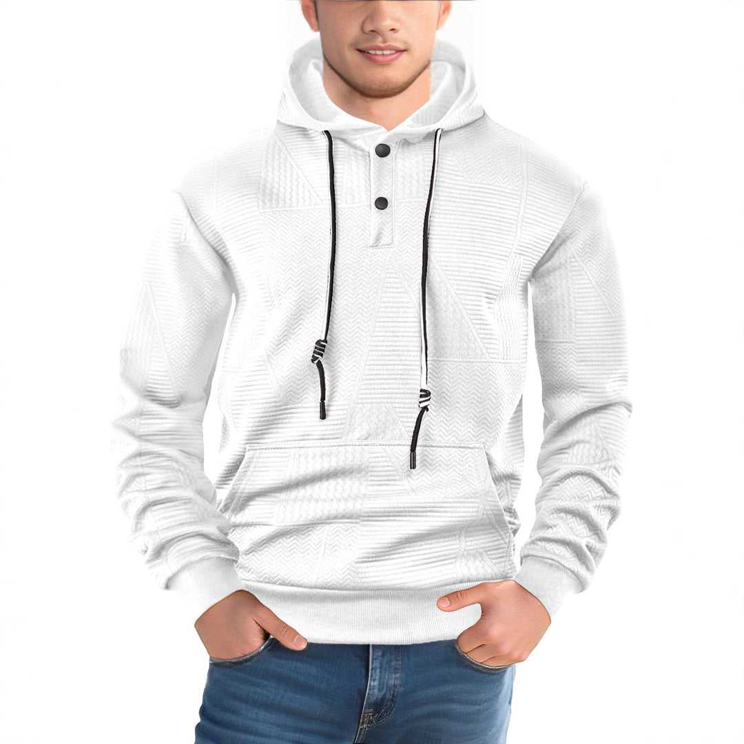 Men's Textured Hoodie with Quilted Patch Structure and Snap Button Placket Mune Fashion
